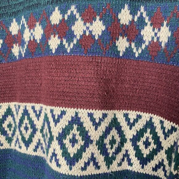 VTG Johnathan Stewart Sweater Men XL Green Blue Fair Isle Grandpa Grunge 90's - Picture 4 of 7